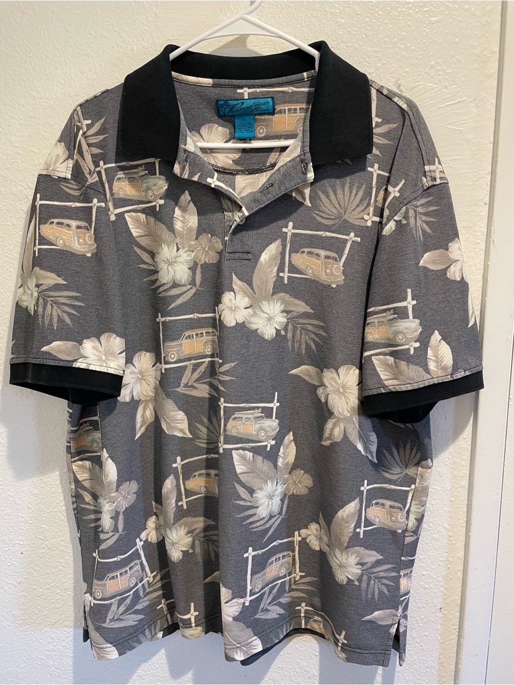 Paradise Blue 🌴 Men's Vintage-Vibe Tropical Woody Wagon Polo XL 🏄‍♂️
